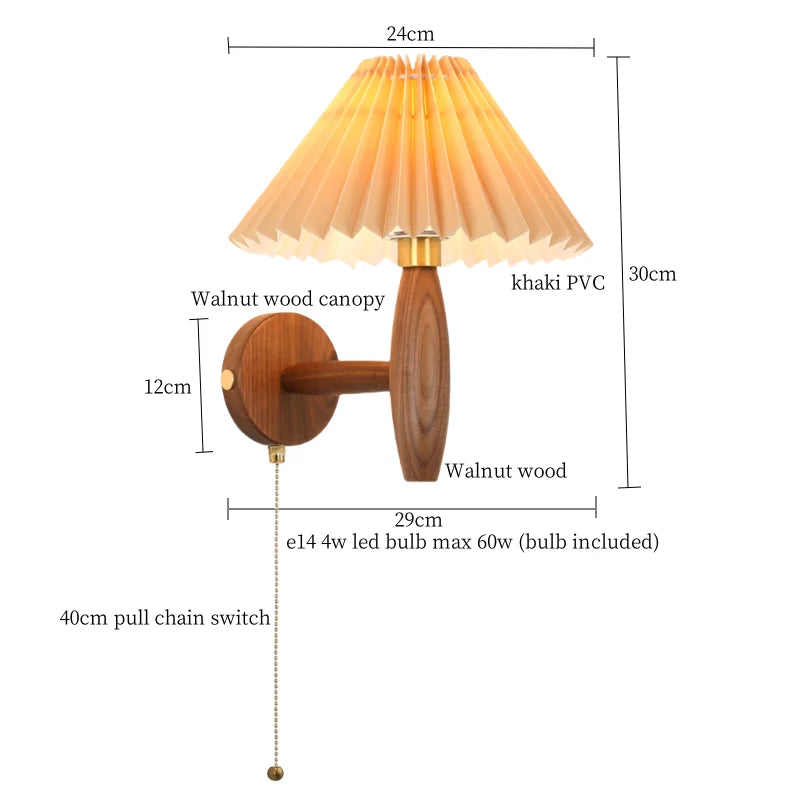 Afralia™ Cream PVC LED Wall Lamps Japanese Walnut Wood Applique Murale