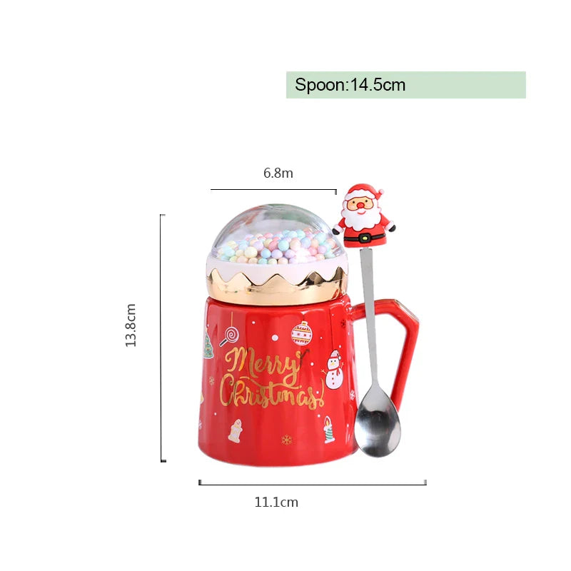 Afralia™ Christmas Planet Ceramic Mug with Lid, Spoon - Xmas Gift Cofee Cup