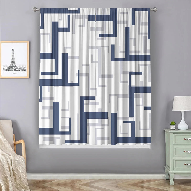 Afralia™ Geometric Grid Printed Curtain Set for Bedroom, Garden & Balcony