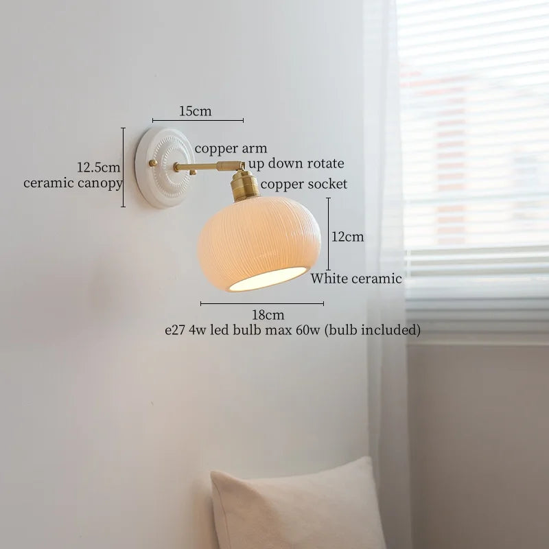 Afralia™ Ceramic LED Wall Sconce: Japanese Vintage Interior Wall Light