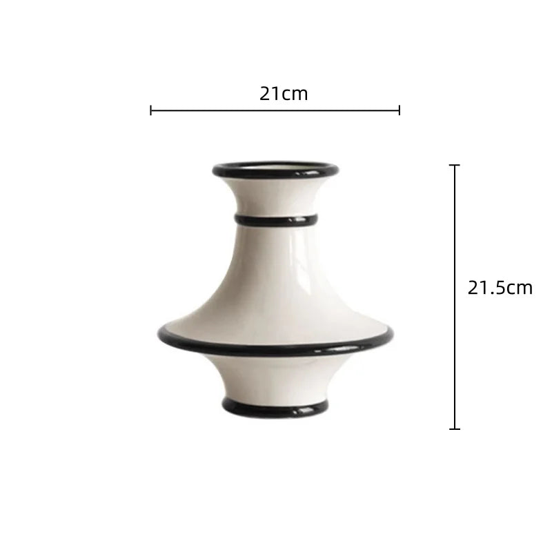 Afralia™ Geometric Black White Stripes Ceramic Vase Home Decor Floral Arrangement