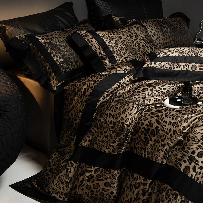 Afralia™ Leopard Print Luxury Bedding Set - Queen/King Size Duvet Cover, Sheet, Pillowcases