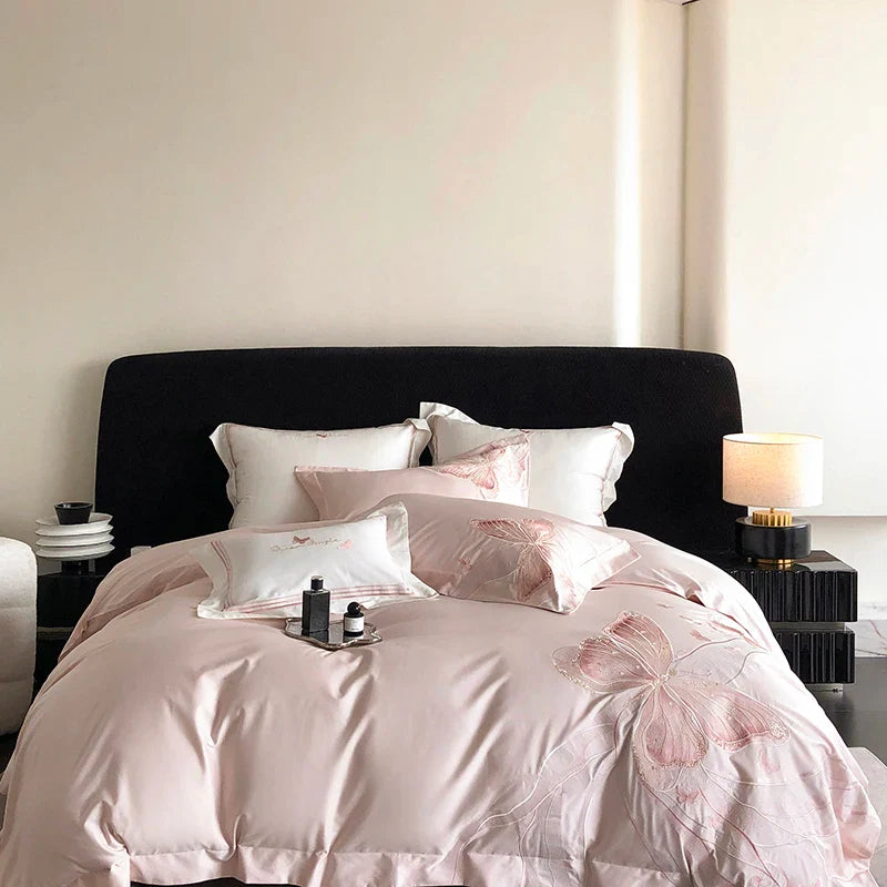Afralia™ White Luxury Butterfly Embroidery Bedding Set - Queen King Size