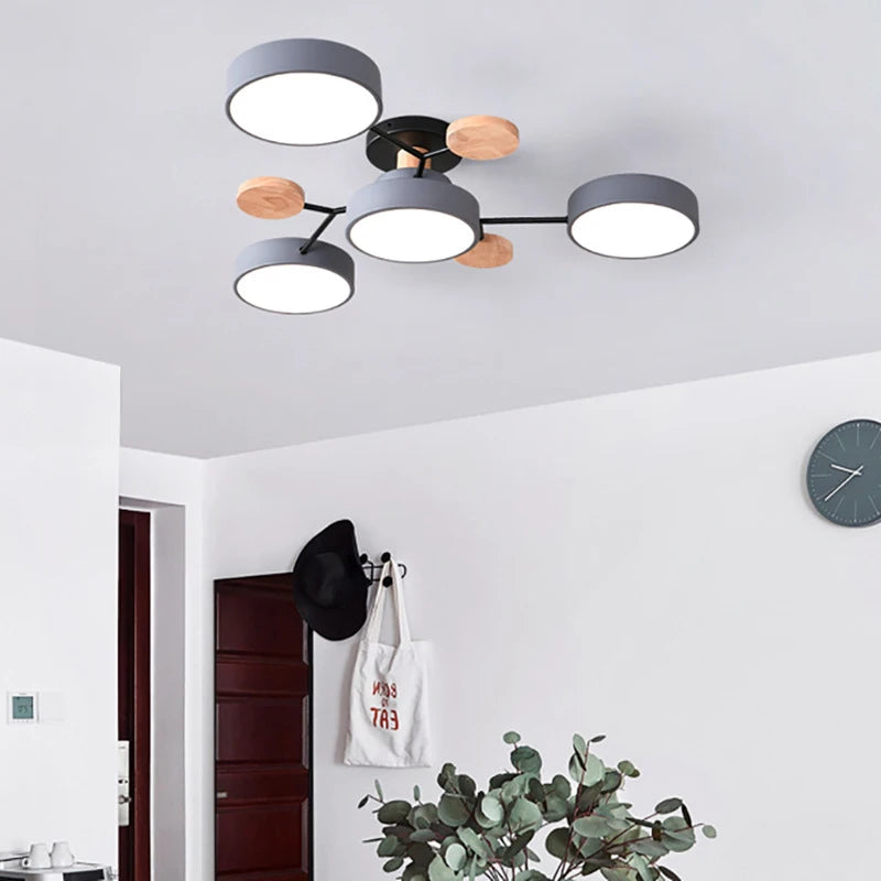 Afralia™ Modern LED Ceiling Lamp - Wood Round Ceiling Lights Macaron Chandelier