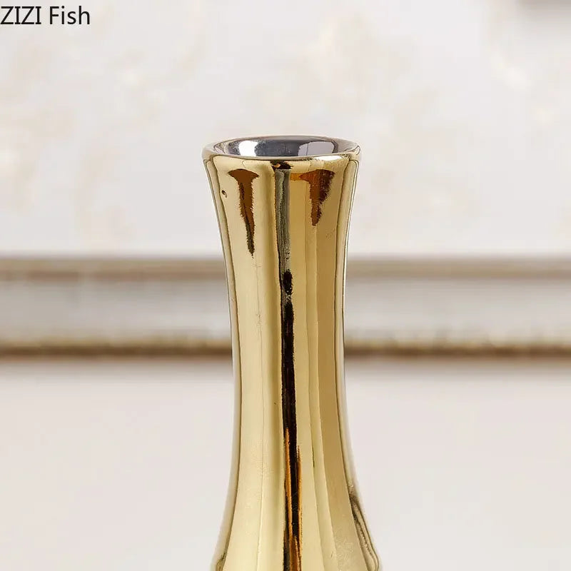 Afralia™ Gold Ceramic Vase | Modern Design | Desk Decor | Shiny Porcelain | Floral Vases