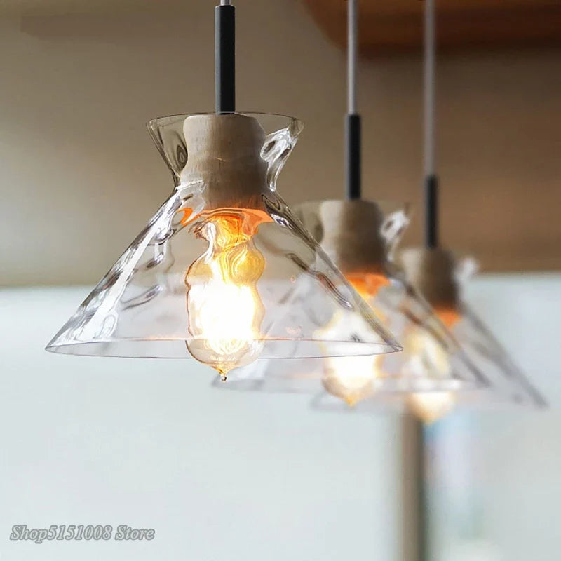 Afralia™ Wood Glass Pendant Lamp Japanese Style Minimalist Led for Living Room