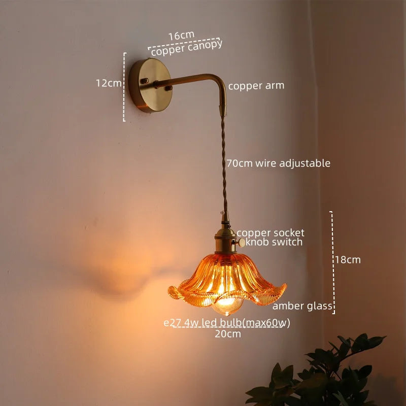 Afralia™ Nordic LED Glass Copper Wall Sconce Modern Living Room Bedroom Light