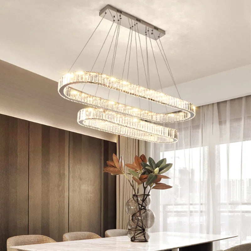 Afralia™ Oval Crystal Chandelier LED Pendant Lights Dimmable Luminarias Hang Lamp