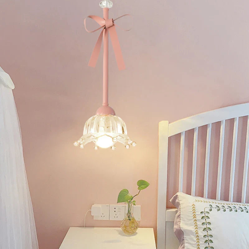 Afralia™ Pink Bowknot LED Pendant Lamp for Romantic Princess Room, Bedroom Lighting