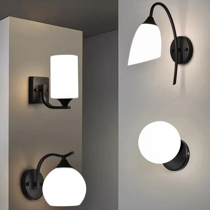 Afralia™ White Glassshade Wall Lamps: Minimalist Nordic LED Sconce for Living Room Bedroom Aisle