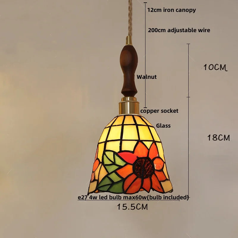 Afralia™ Tiffany Glass LED Pendant Light Fixture for Home Decor and Hotel Dining