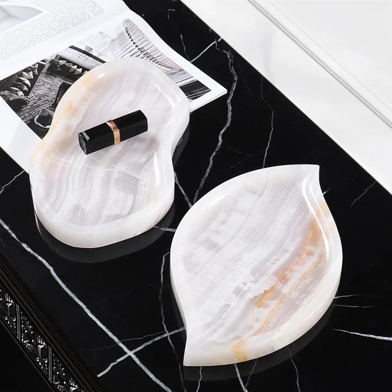 Afralia™ White Onyx Marble Tray for Perfume & Jewelry, Luxury Stone Decor.