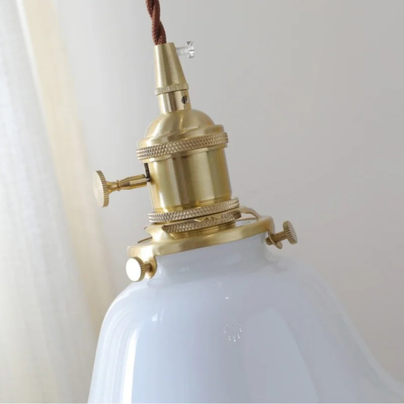 Afralia™ Modern White Glass Pendant Lamp Knob Switch LED Light Fixture Luminare