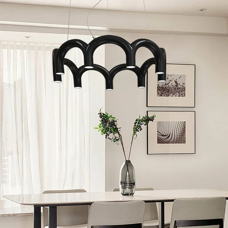 Afralia™ Metal Macaron Arch Chandelier LED Lighting for Kitchen, Bar, Restaurant