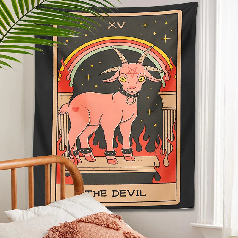 Afralia™ Devil Tarot Goat Wall Hanging Tapestry - Home Decor Hippie Dorm Room