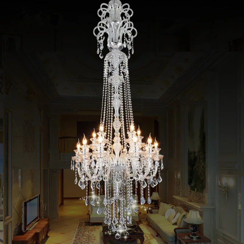 Afralia™ Luxury Crystal Chandelier Stair Lights Fixture Modern K9 Hotel Lobby Lamps