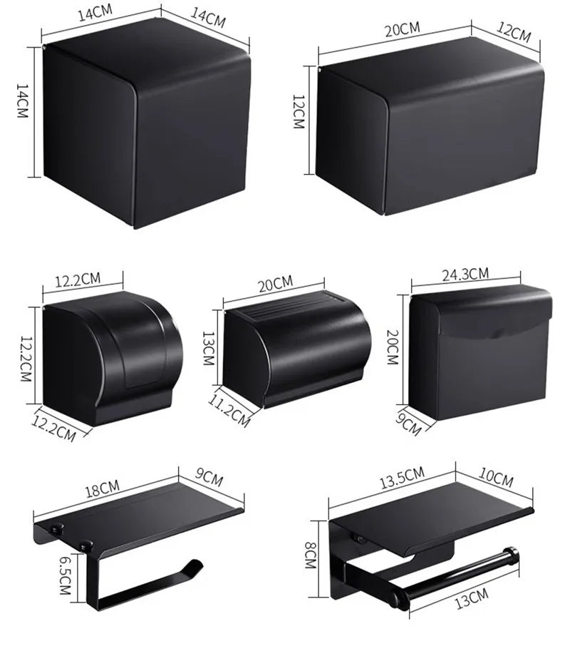 Afralia™ Black Aluminum Bathroom Paper Holder: Elegant Tissue Box Rack & Toilet Paper Holder