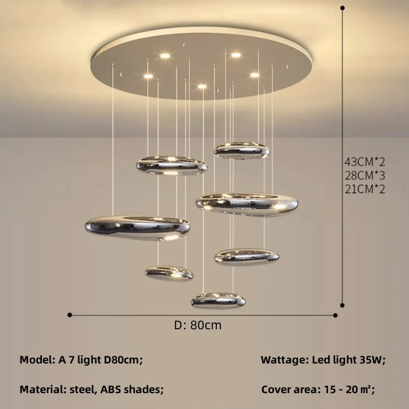 Afralia™ Chrome LED Ceiling Chandelier Cobblestone Pendant Lights - Modern Luxury Luminarias Fixtures