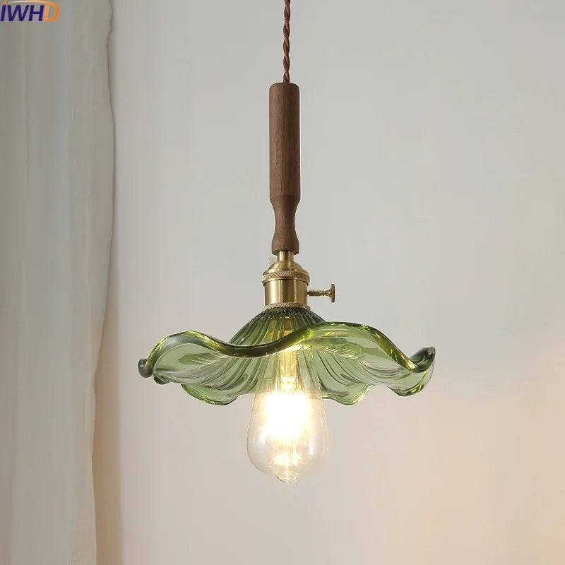 Afralia™ Glass Walnut Copper LED Pendant Light for Living Dining Bedroom, Nordic Modern Design