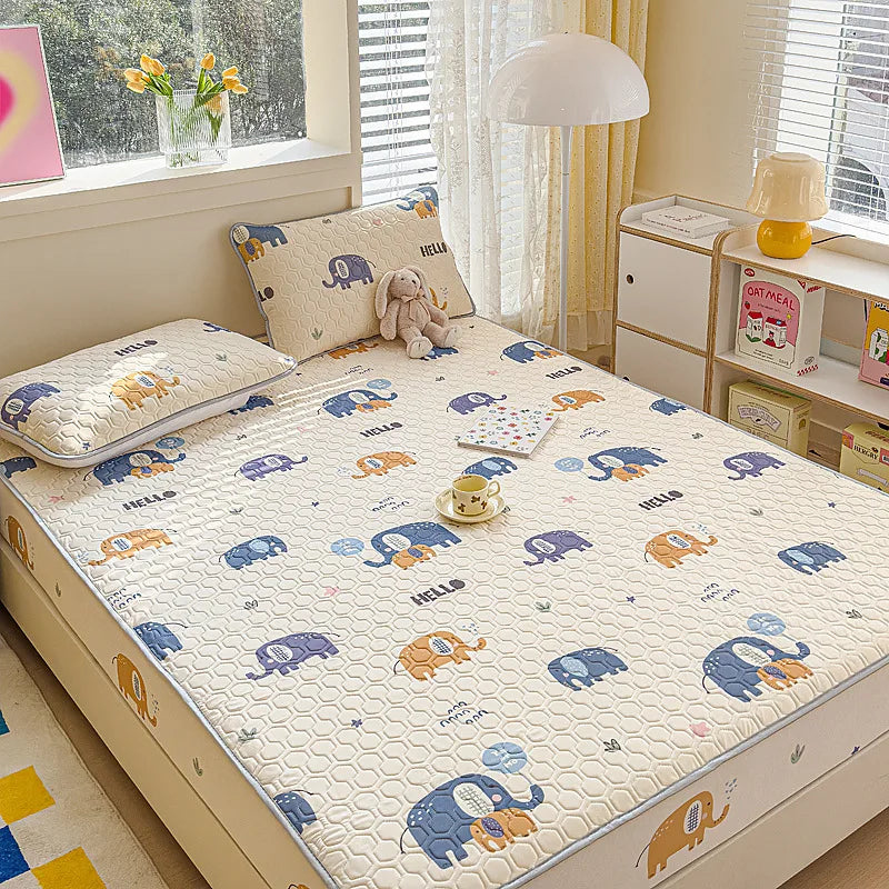 Afralia™ Cool Silk Latex Fitted Sheet Set with Pillowcases, Summer Ice Silk, Single Double Bed