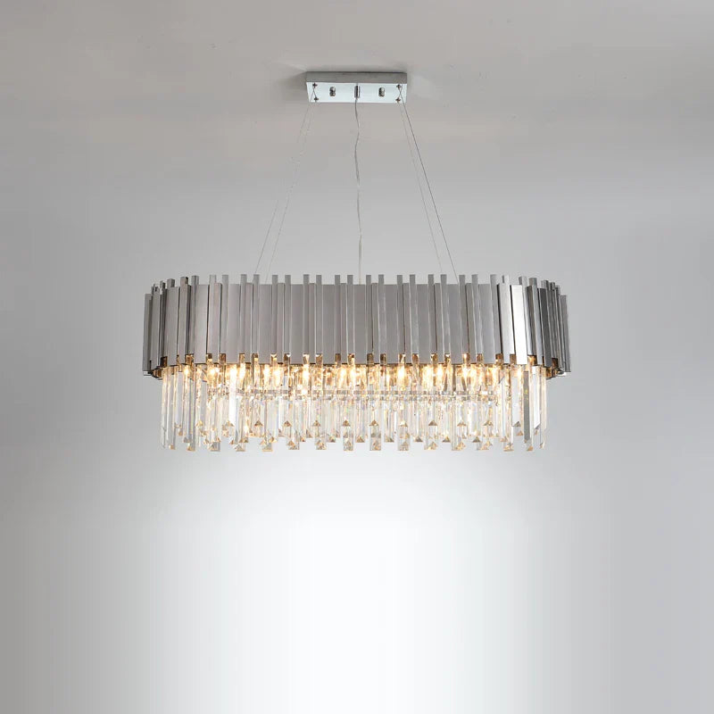 Afralia™ Black Gold Crystal Oval LED Hanging Chandelier Lighting Fixture