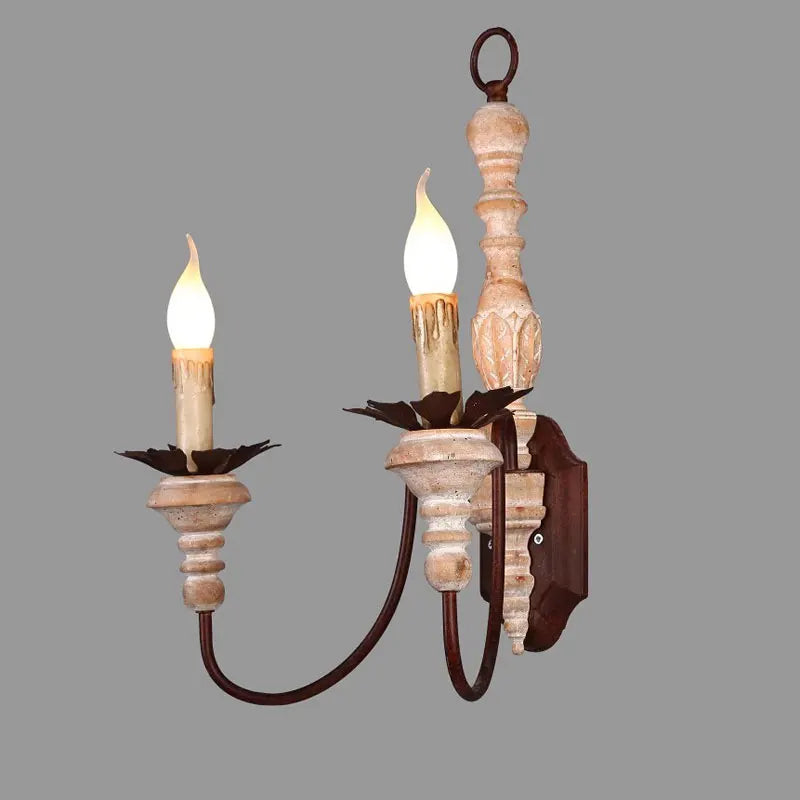 Afralia™ Double Head French Wall Lamp Solid Wood Iron Sconce