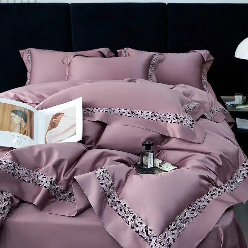 Afralia™ 1200TC Egyptian Cotton Bedding Set with Hollow Lace Broad Side