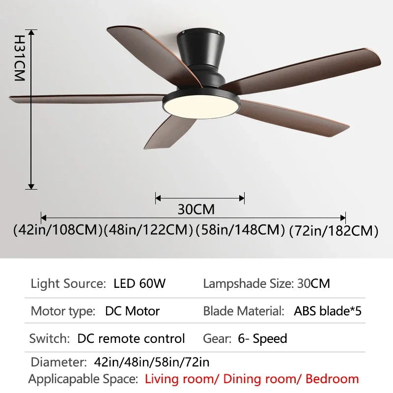 Afralia™ 72" DC Ceiling Fan Light Remote Control Strong Winds Living Room Mute Chandelier
