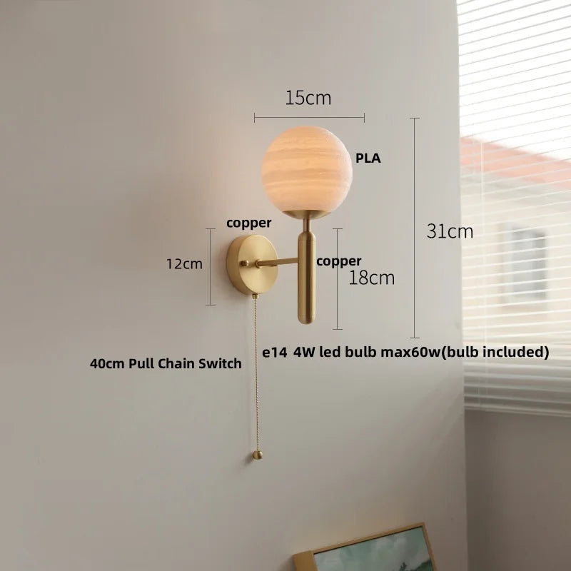 Afralia™ White Glass LED Wall Sconce with Pull Chain Switch, Modern Copper Base Mirror Light