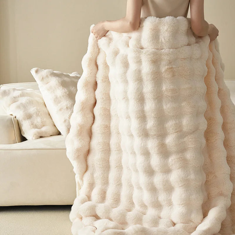 Afralia™ Luxe Faux Rabbit Fur Blanket in Solid Color - Cozy Sofa Cover for Autumn Winter