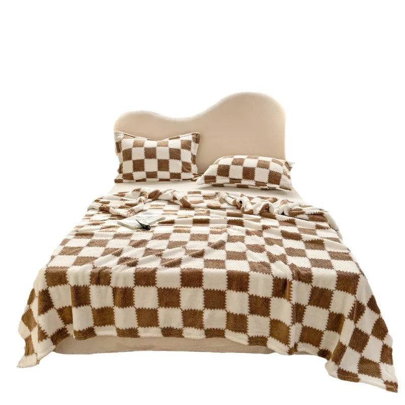 Afralia™ Plaid Coral Fleece Autumn Bed Blanket - Warm, Cozy, Skin-friendly for Winter