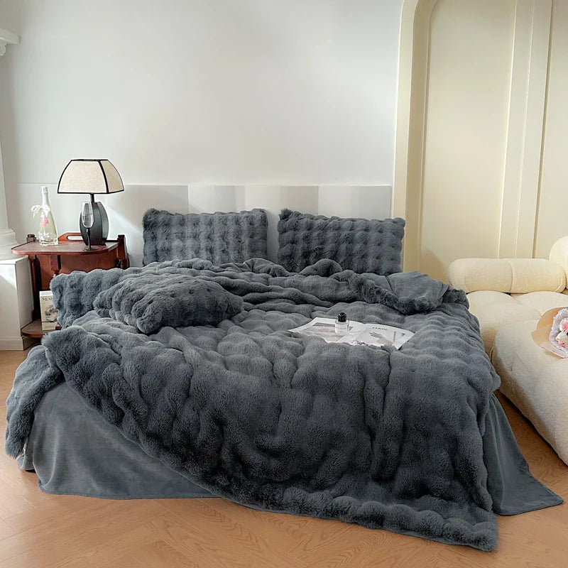 Afralia™ Deluxe Faux Rabbit Fur Bedding Set: Soft Velvet, Plush Warmth for Winter