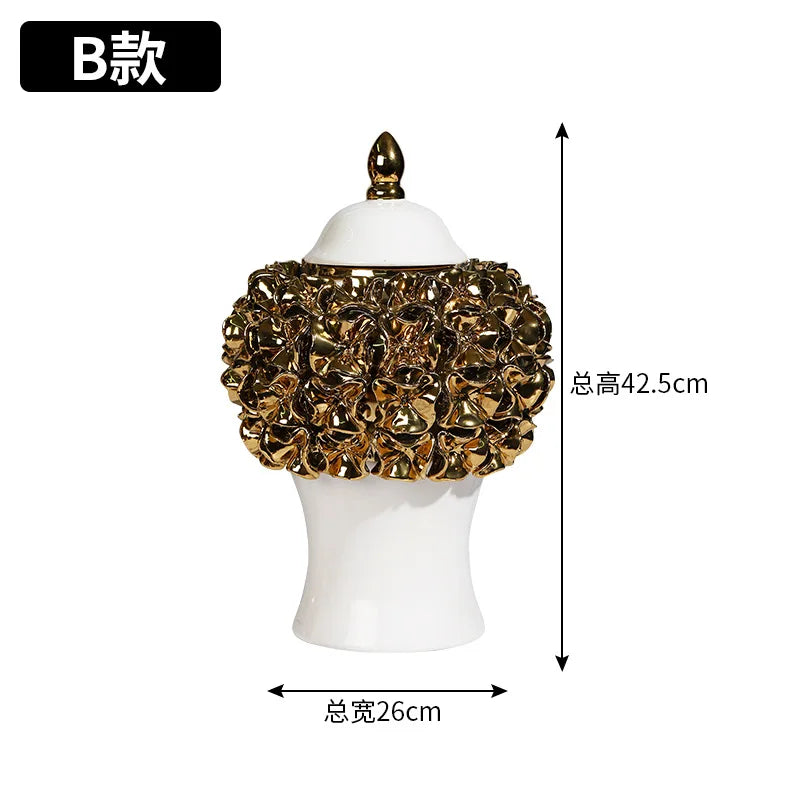 Afralia™ Golden Flower Ginger Jar Relief Flower Vase Home Decor