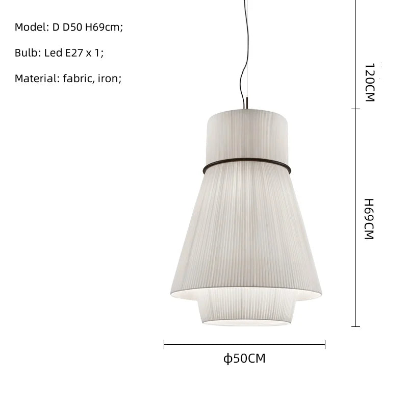 Afralia™ White Fabric LED Pendant Chandelier, Minimalist Living Room Ceiling Light