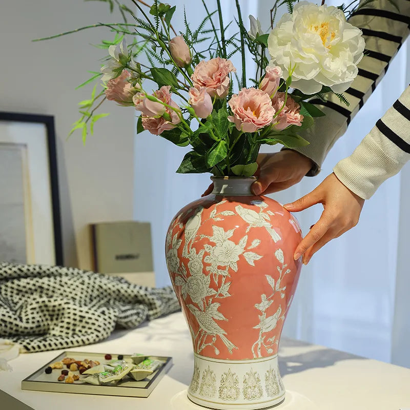 Afralia™ Blue White Porcelain Vase Retro Floral Arrangement Home Decor Ceramic Handicraft