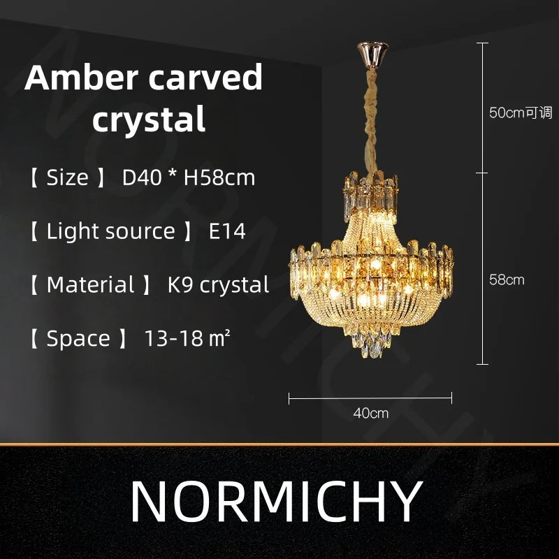 Afralia™ Light Luxury Crystal Ceiling Chandelier in Amber & Smoky Grey, LED Elegant Lustre