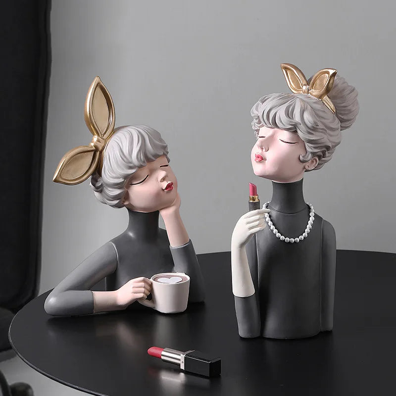 Afralia™ Bowknot Girl Resin Figurine | Home Room Decor & Wedding Gift