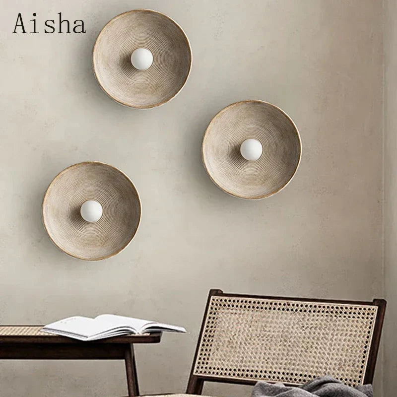 Afralia™ Japanese Style Resin Wall Lamp - Retro Round Sconces Fixture