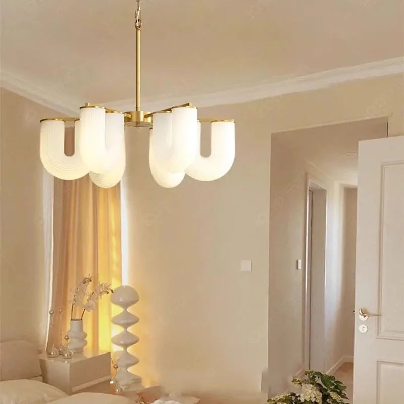 Afralia™ Luxury U Shaped Glass Pendant Light for Elegant Dining Room Decor