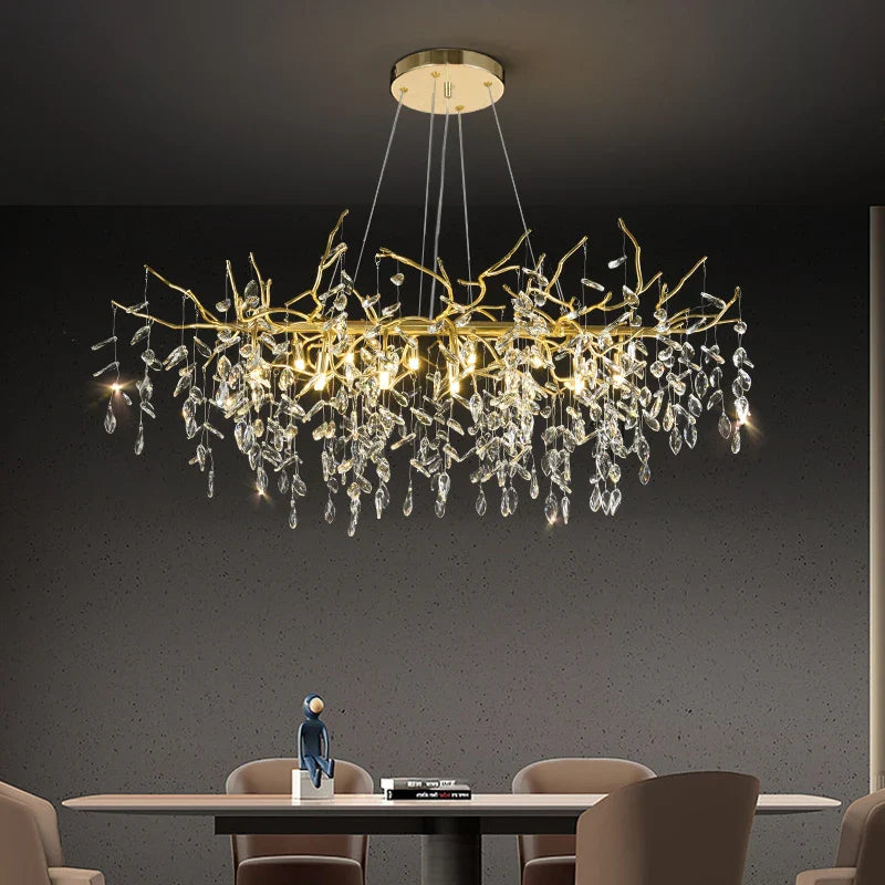 Afralia™ Luxury Gold Branch Crystal Chandelier for Modern Living Room and Home Hall