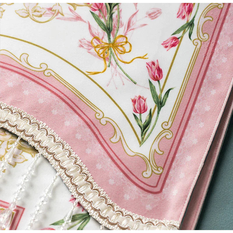Afralia™ Pink Velvet Rococo Curtains with Crystal Tassels - Vintage Floral Print