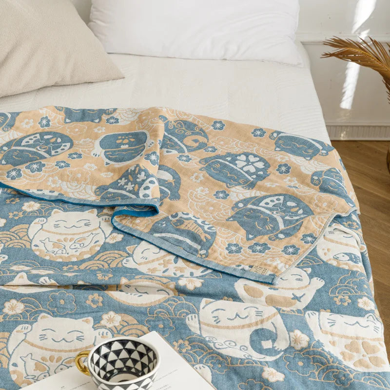 Afralia™ Cotton Gauze Summer Blanket, Soft Breathable Single Double Bed Nap Blanket