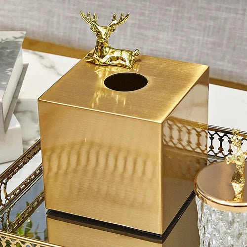 Afralia™ Brass Color Geometric Animal Tissue Box - Luxury Living Room Decor