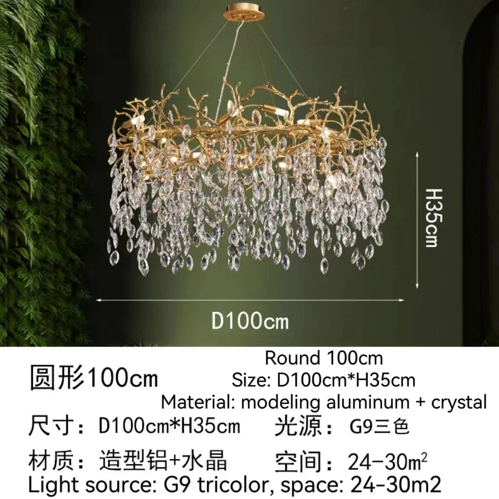 Afralia™ Golden Crystal Tree Ceiling Chandelier, Luxury Aluminum Art Fixture