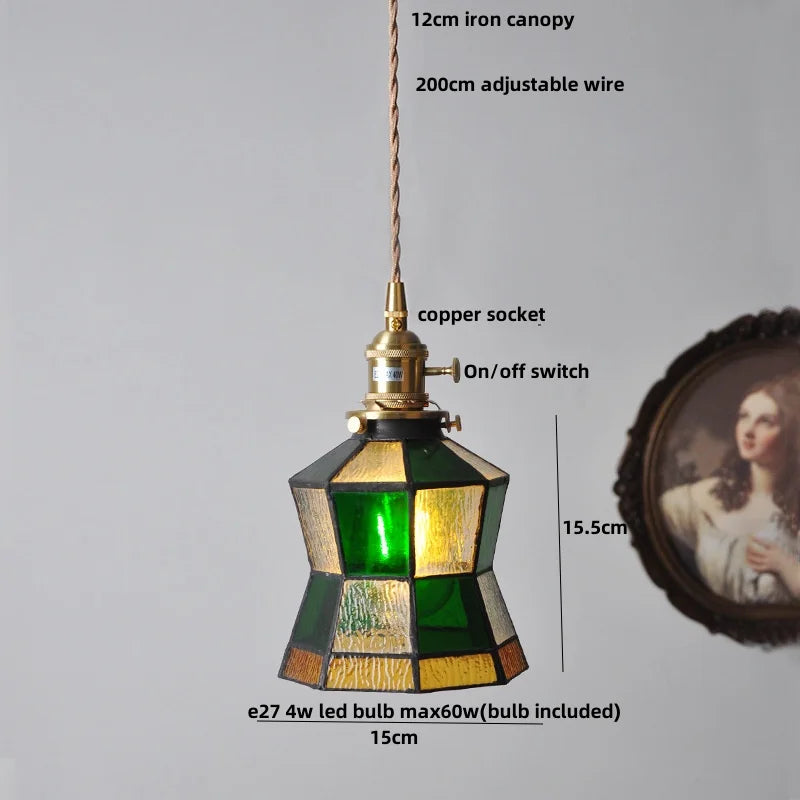 Afralia™ Red Tiffany Glass Knob Switch Pendant Lamp - Nordic Handcrafted LED Hanging Light