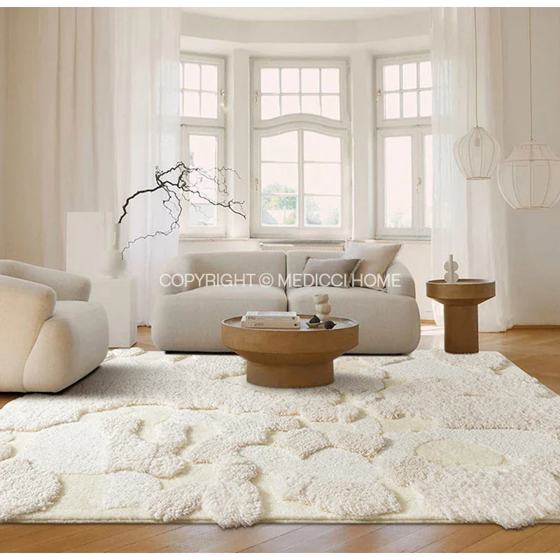 Afralia™ Snowy Mountain 3D Tufted Cream White Area Rugs for Living Room