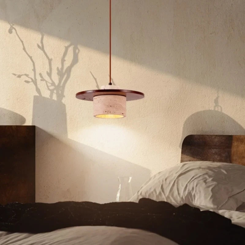 Afralia™ Wabi Sabi LED Pendant Lamps Yellow Travertine Wood Hanging Lights