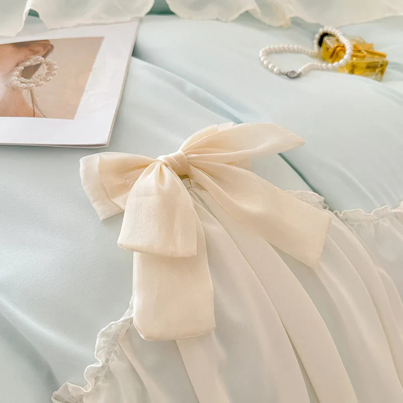 Afralia™ Korean Lace Bow Bedding Set: Luxury Princess Quilt Cover for Girls Wedding Home Textiles
