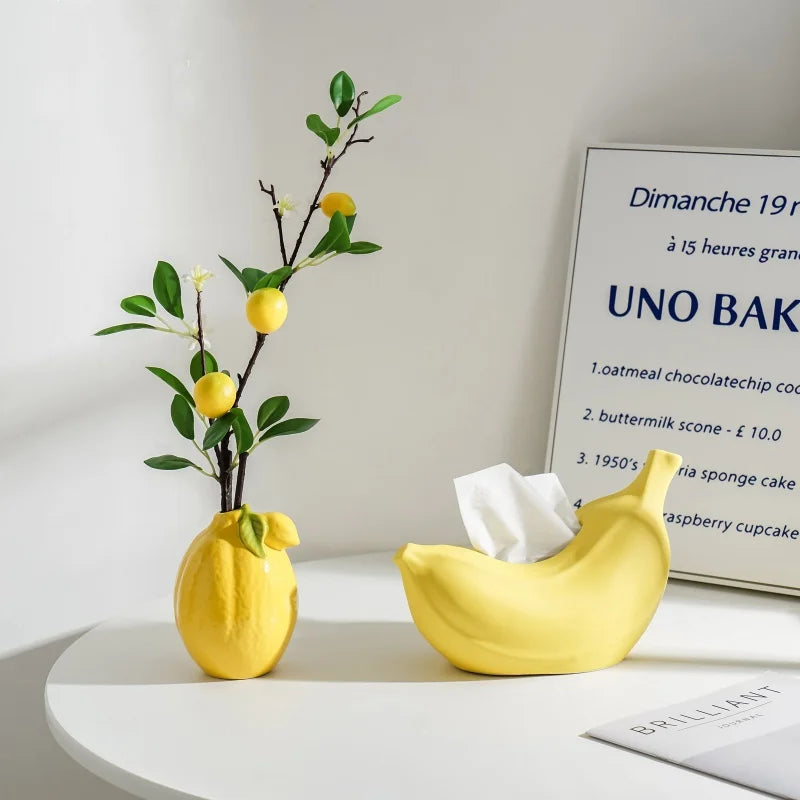 Afralia™ Lemon Flower Vase: Ceramic Vase for Home Decoration and Floral Arrangements