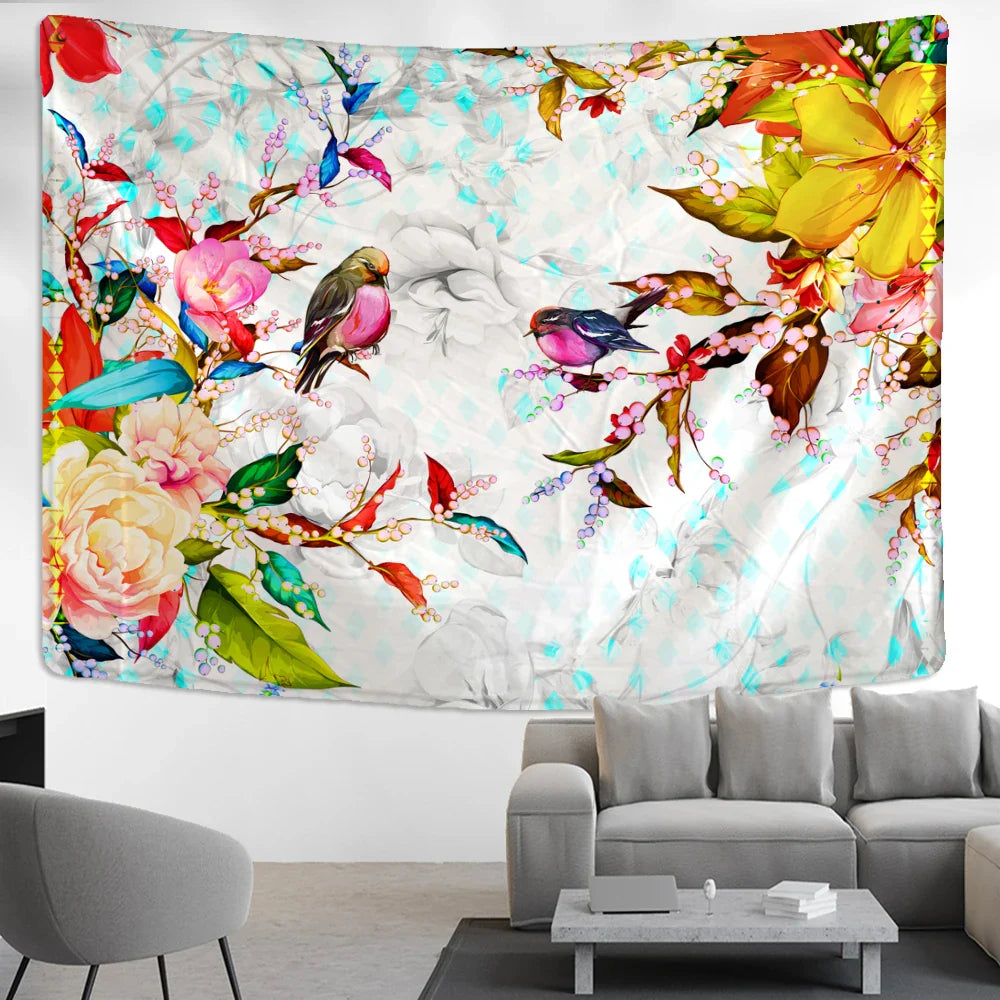 Afralia™ Botanical Flying Bird Tapestry Wall Hanging for Nature Inspired Boho Living Room